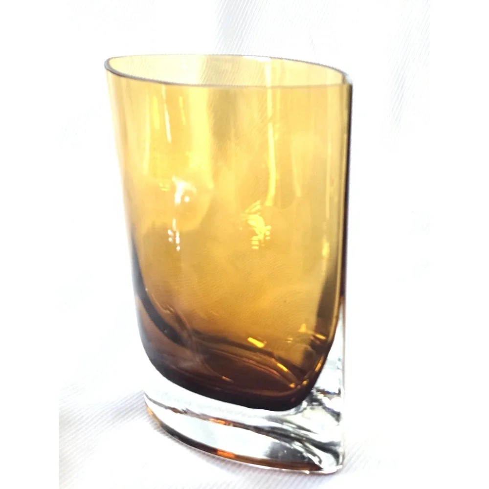 Badash Samantha Pocket Vase Mouth‎ Blown Amber Gold Art Glass Crystal 6